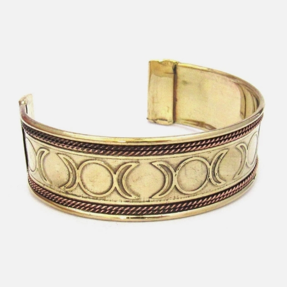 Jewelry - Triple Moon Goddess Cuff Bracelet 3/4" Copper and Brass Engraved Cuff Bracelet